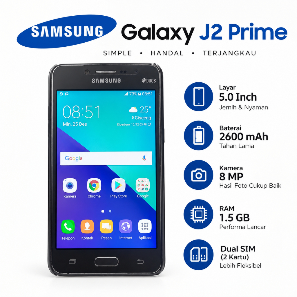 Samsung Galaxy J2 Prime Second / HP Android 4G LTE Penyimpanan 8GB / HP Second Normal Siap Pakai