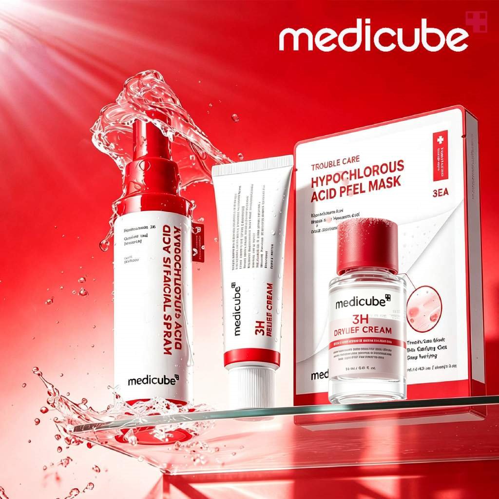medicube Hypochlorous Acid Daily Facial Spray / 3H Relief Cream / Hypochlorous Acid Peel Mask 3EA