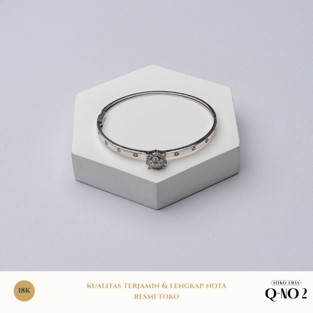 Gelang Emas 18K Model Bangle Cartier Mahkota Permata Zircon Emas Putih 4757 Perhiasan Wanita / Q-No 
