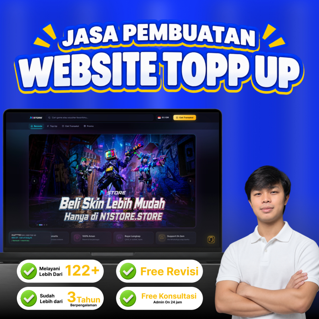 Jasa Pembuatan Website Top Up Game Profesional - Digiflazz, Payment Gateway, QRIS Otomatis, Domain H