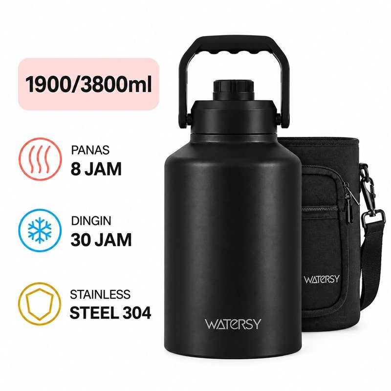 WATERSY Botol Minum Wide Mouth 1900ml/3800ml Stainless Steel 304 Vacuum Insulated Tanpa Sedotan deng