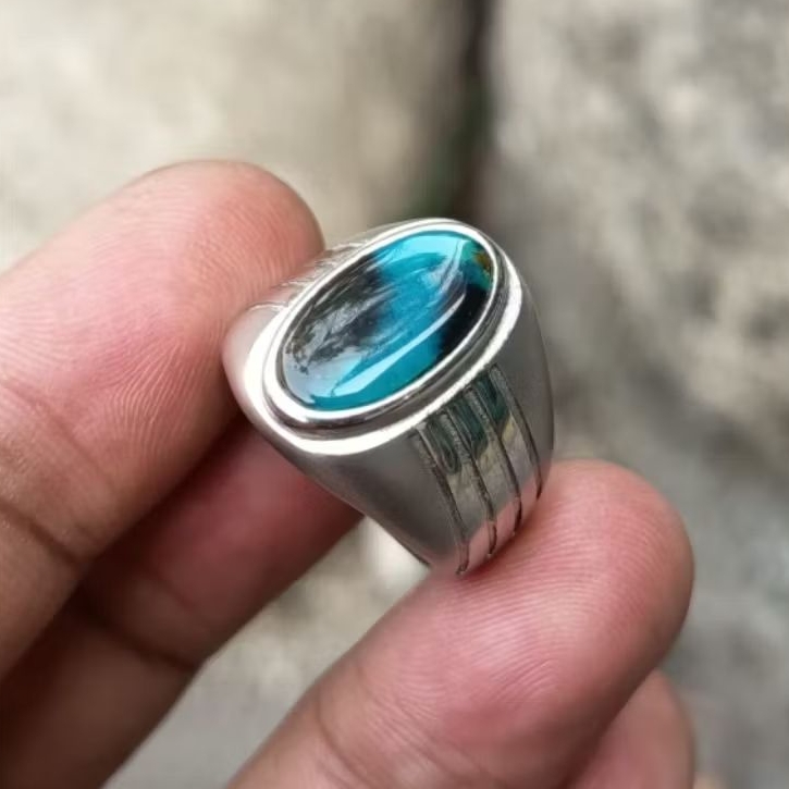 cincin batu akik natural BACAN DOKO majiko biru kristal sisa coklat natural original sz 7