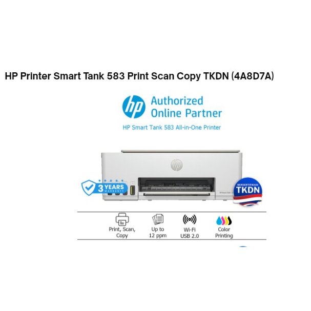 HP Smart Tank 583 Printer All-in-One Print Scan Copy Wi-Fi USB 2.0 Cetak Warna TKDN 4A8D7A