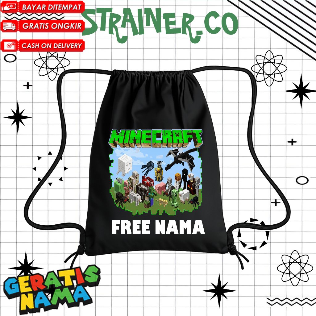 (FREE NAMA) TAS SEKOLAH ANAK TAS SERUT ANAK TAS ANAK TK PAUD SD STRINGBAG GAME MC VIRAL / MINECRAFT 