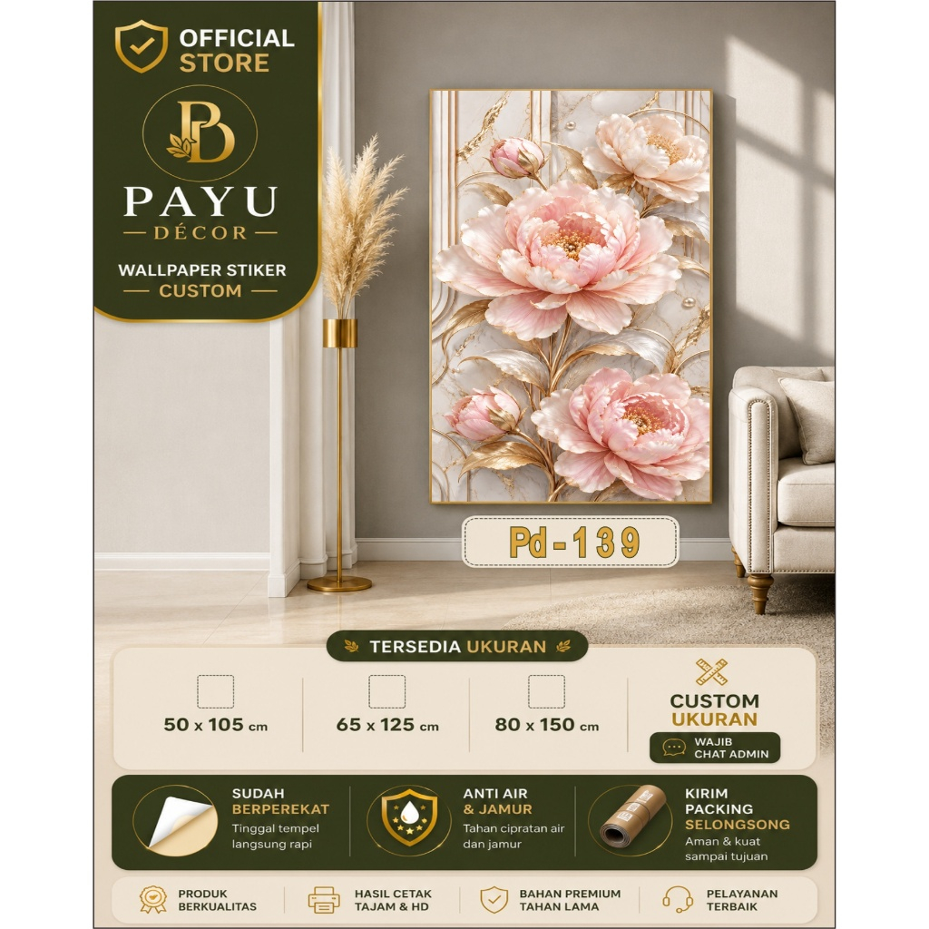 PROMO Wallpaper Dinding Bunga 3D Sudah Ada Lem Tinggal Pasang , Stiker Dinding Bunga 3D Harga Pabrik