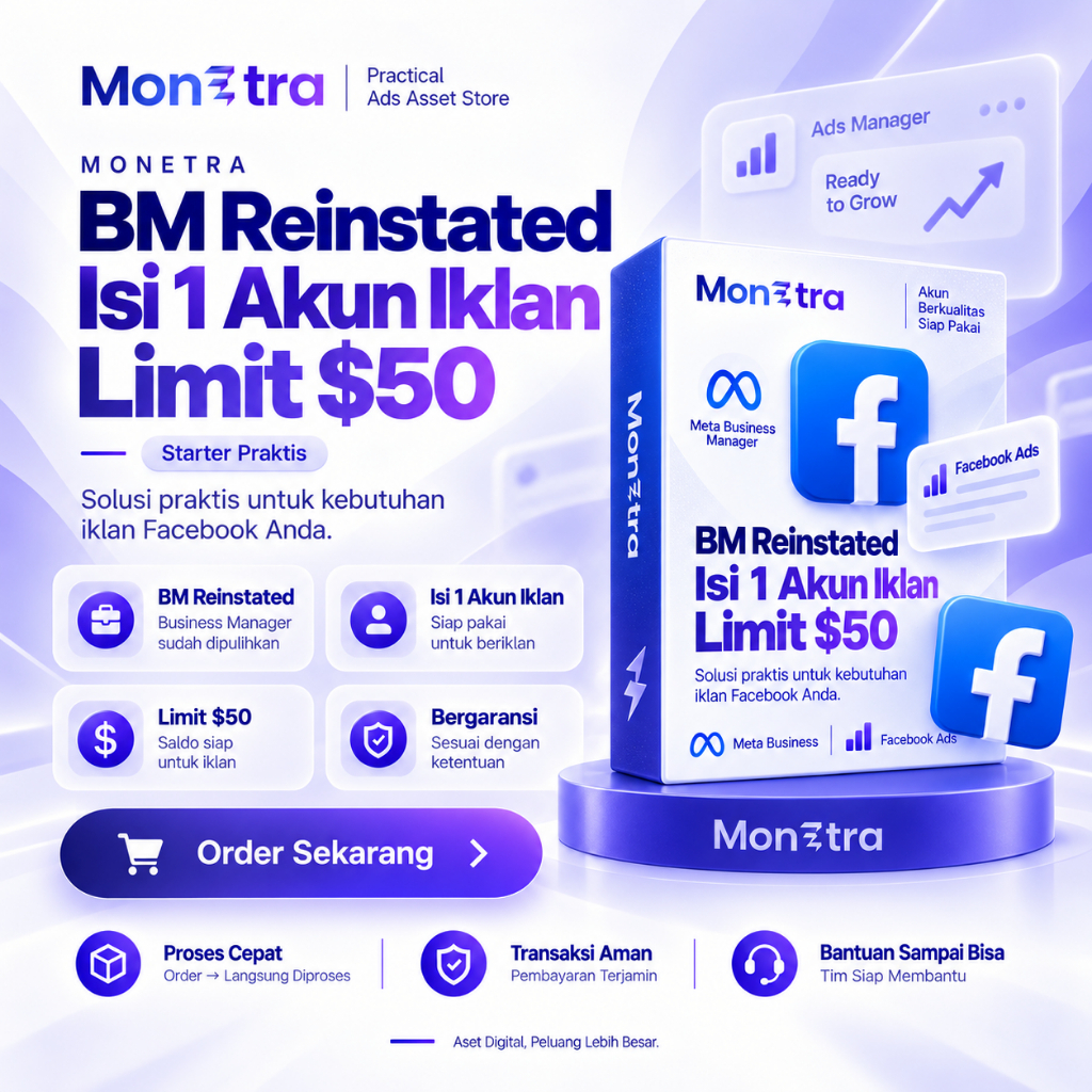 Monetra BM 1 Akun Iklan Limit $50 Reinstated | BM Facebook isi 1 akun iklan Minim Drama Setup Ads