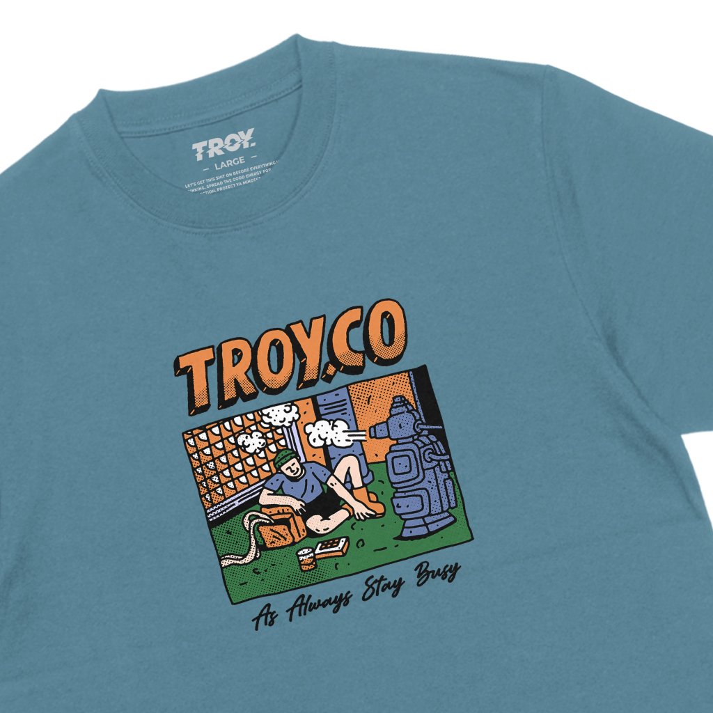 Troy Company T-Shirt Mineral Blue Set Life - Kaos Pria Lengan Pendek Biru Mineral MTD 3712