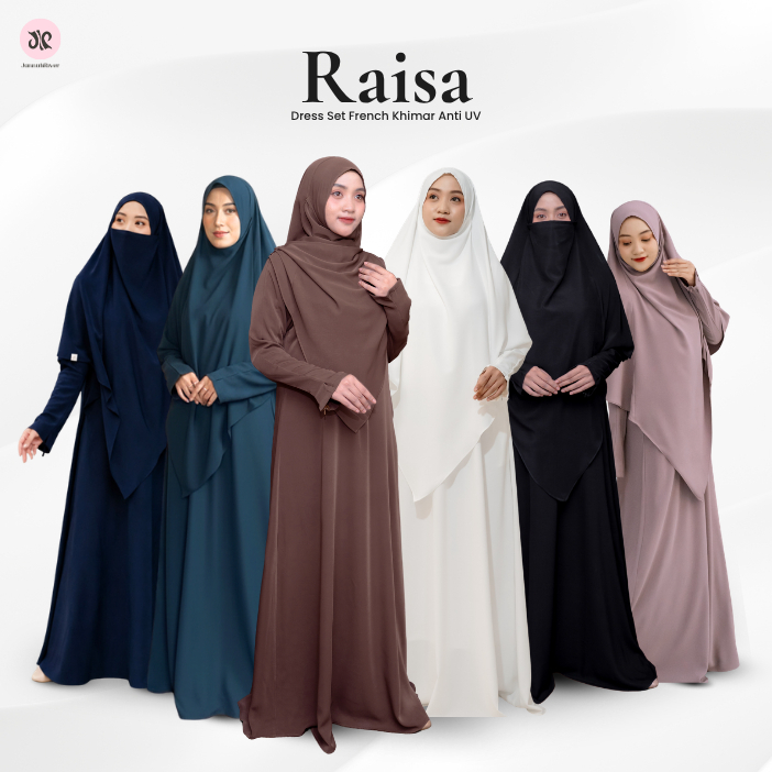 Jannah River Raisa Dress Set French Khimar Anti UV Syari Bahan Premium Adem Gamis Umroh & Haji Syar'