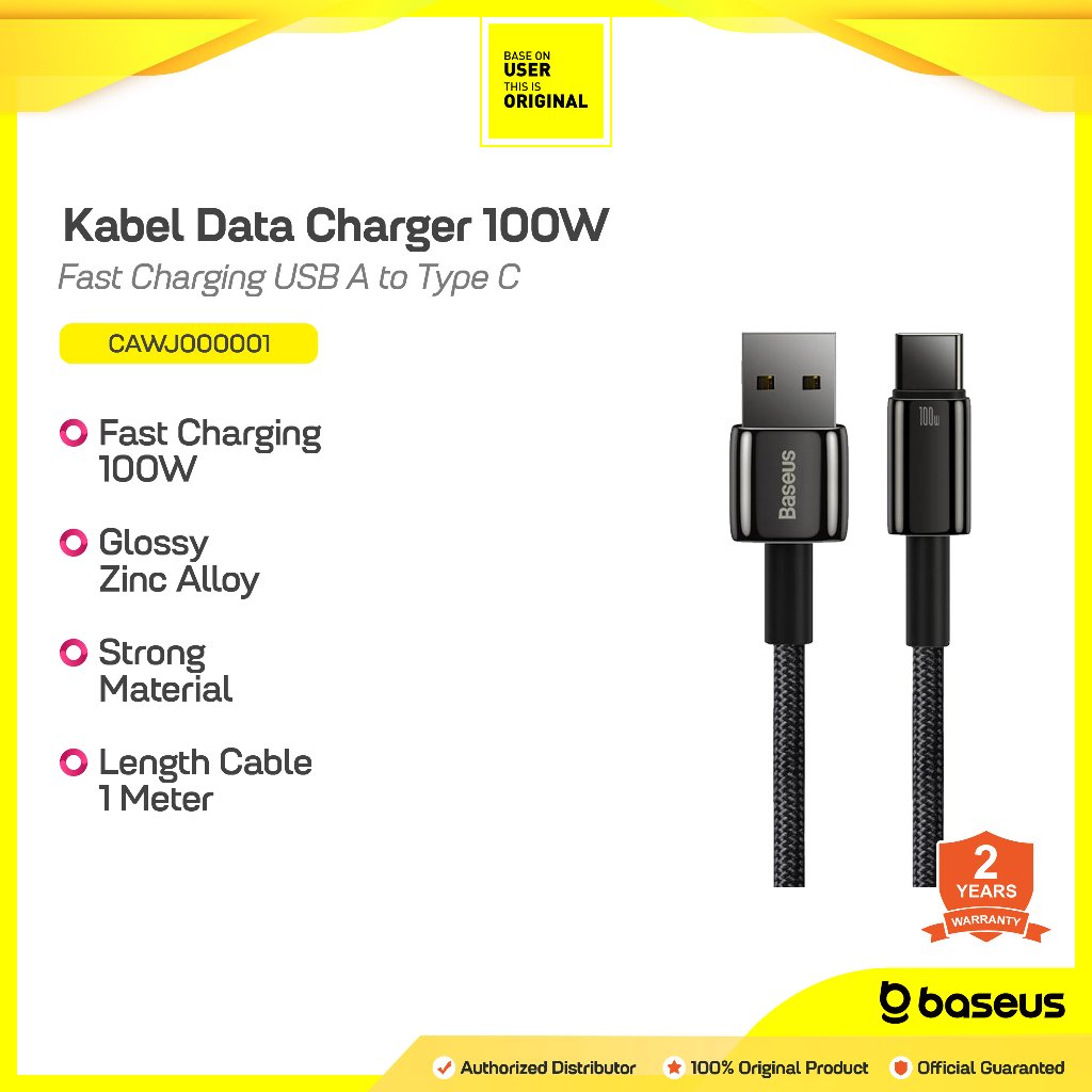 Baseus Original Tungsten Kabel Data USB Type C 100W 5A 6A Fast Charging Cable Charger Casan Tipe C O