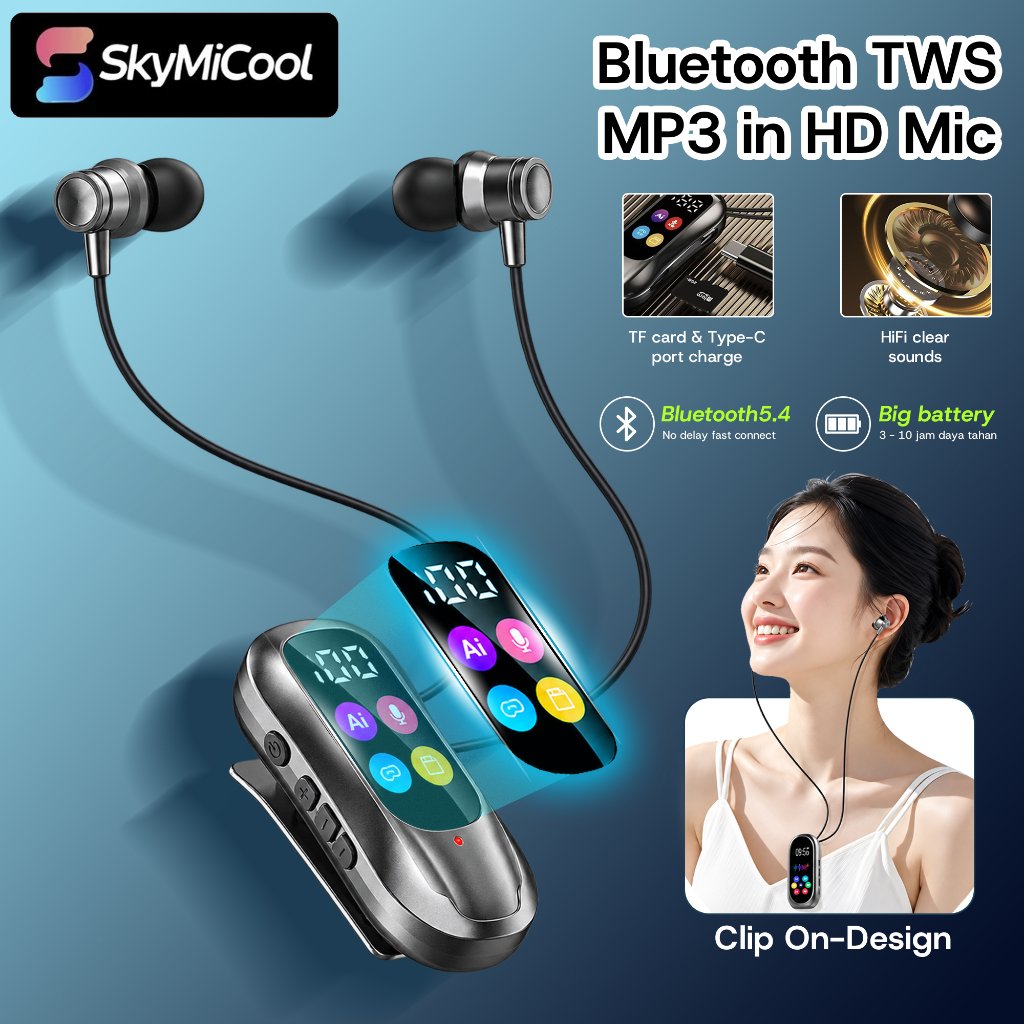 (2026 new)SKYMICOOL Headset Bluetooth Clip On COE06 Khusus Karaoke Fungsi Ear Monitor Reverb Koreksi