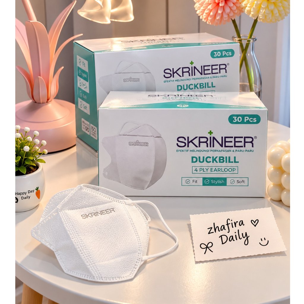 Skrineer Masker Duckbill Putih Premium  4ply 1 Box isi 30