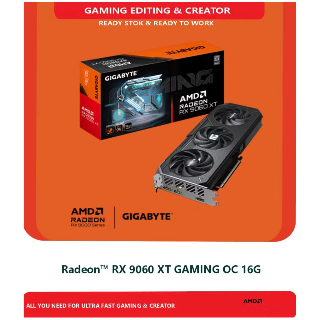 VGA triplefan Gigabyte AMD RADEON 9060 xt 16gb 2nd second bekas