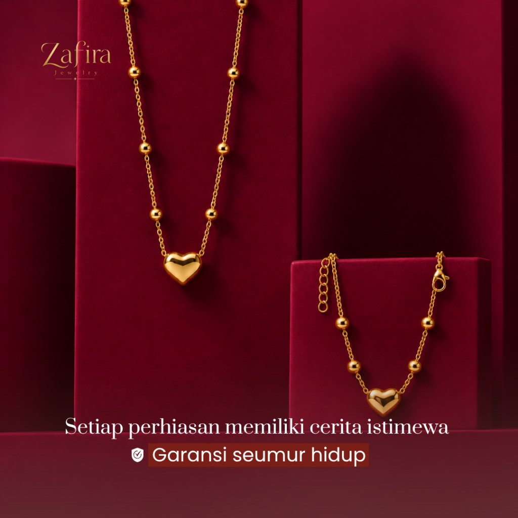 ZAFIRA -  Eilin Kalung dan Gelang Liontin Love/ Heart/ Hati Bubble Titanium | Aksesoris Perhiasan An