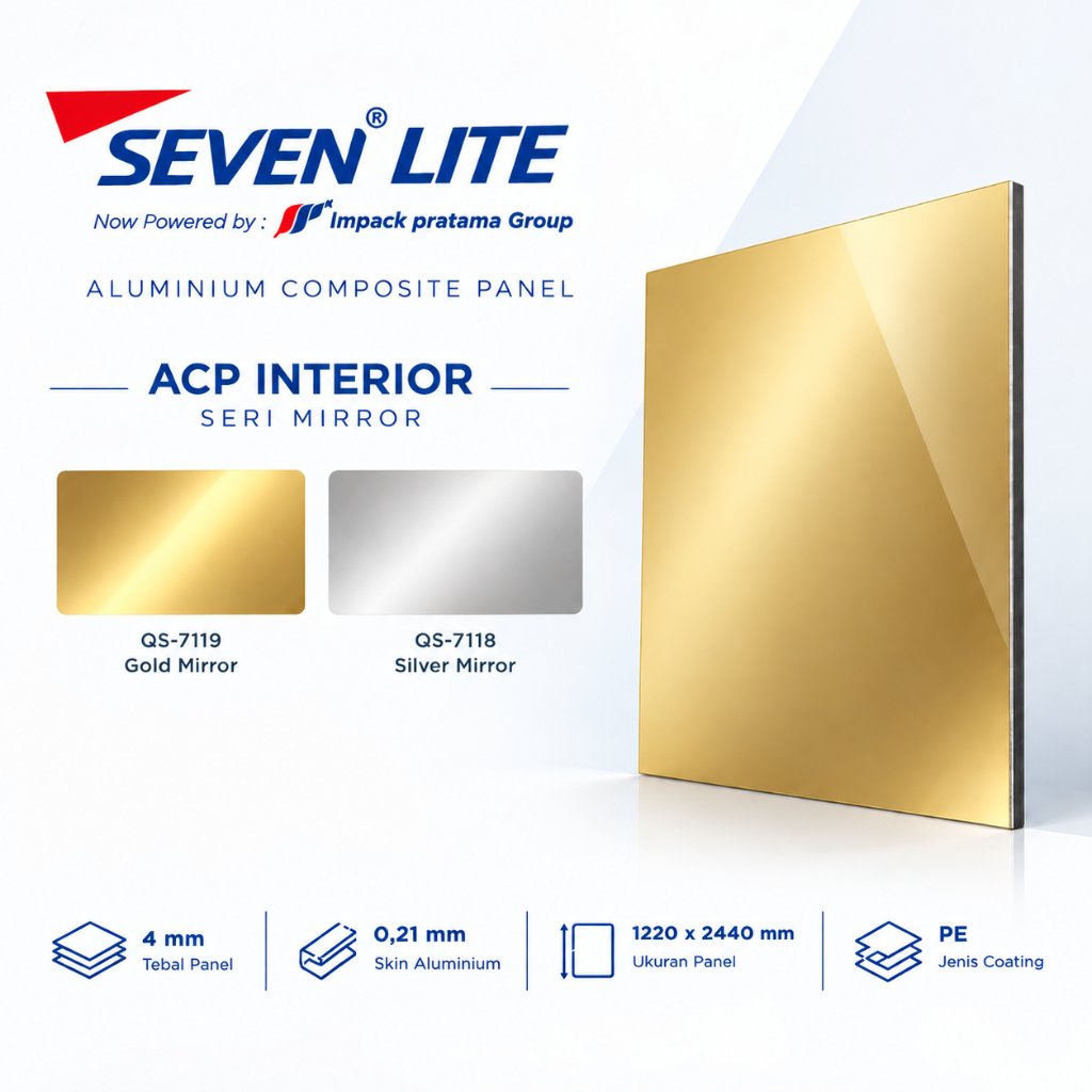 SEVEN ACP Panel Aluminium 4mm PE 0.21 Komposit Interior 1220x2440 Seri Mirror Kaca Lembaran