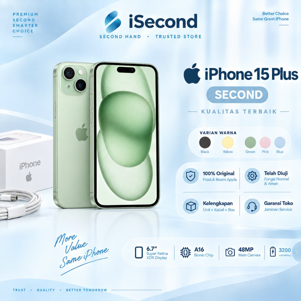 iPhone 15 Plus 128GB 256GB Second Bekas Inter ORIGINAL Fullset /Mulus Like New/ Bergaransi /Best Sel
