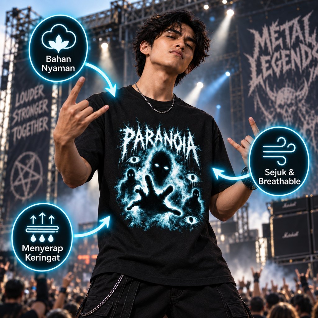 [COD]Kaos Pria Paranoia Print Streetwear Rock Modern Musik Oversize Cotton Combed 24s Casual Distro 
