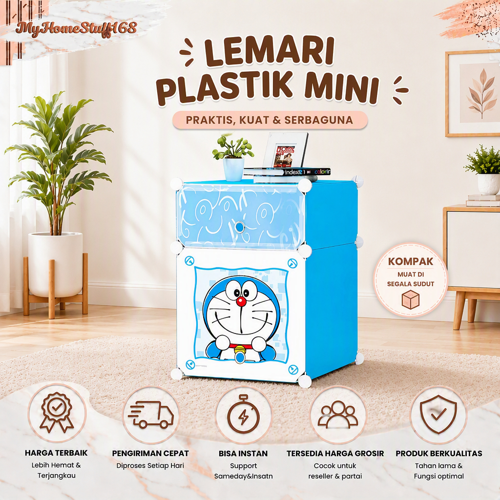 LEMARI SISI RANJANG PLASTIK / LEMARI PAKAIAN PORTABLE / LEMARI SERBA GUNA MINI HELLO KITTY,SHENAR