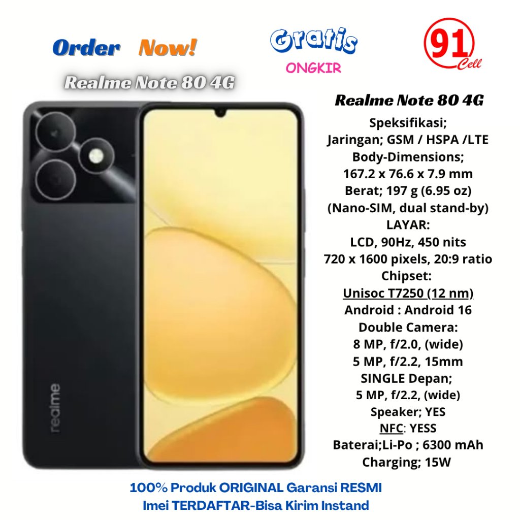 Realme Note 80 4g Ram4/64Gb & Ram4/128Gb Garansi Resmi