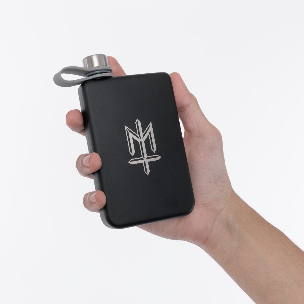 FLASKAL The Age Of Penumbra MATERNAL DISASTER Black matte stainless steel hip flask / water storage 