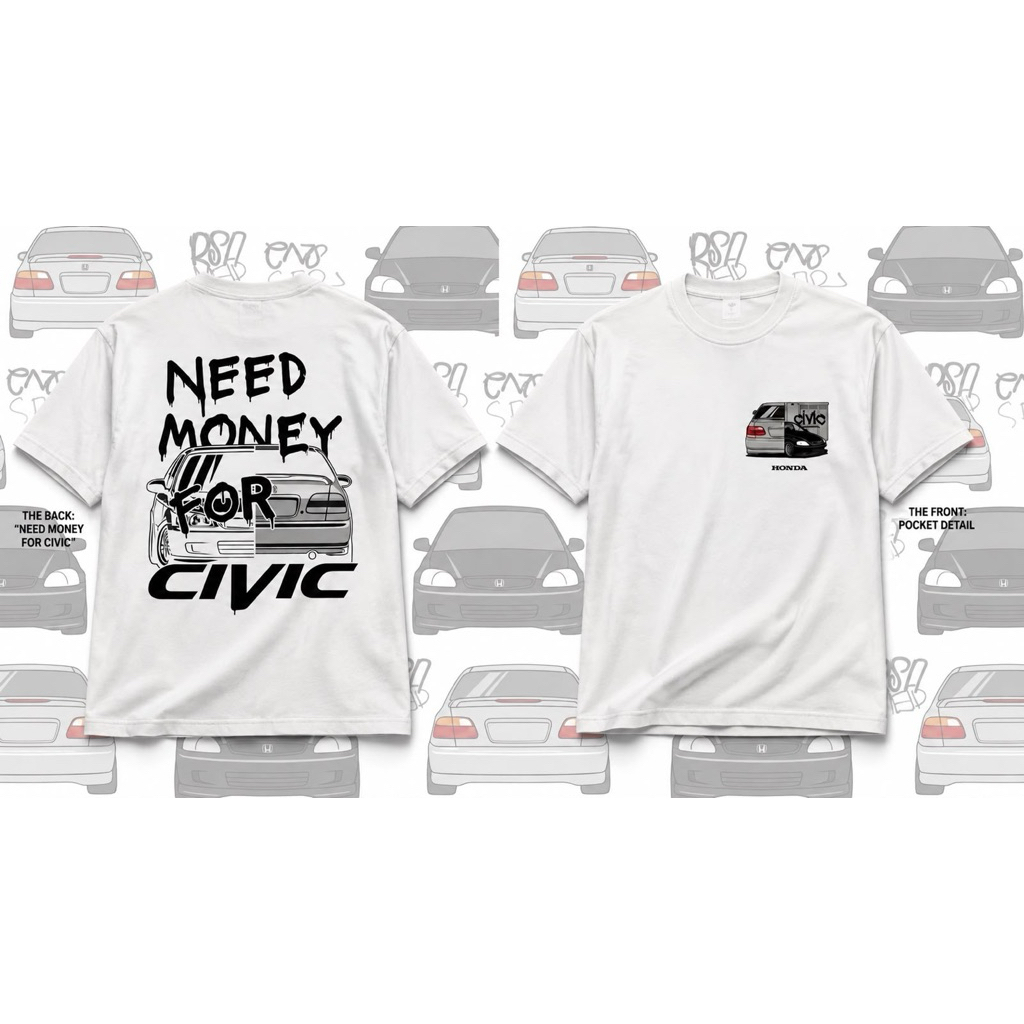 T-shirt / kaos original Kandang.ferio Putih & hitam Honda Civic Need Money For Civic