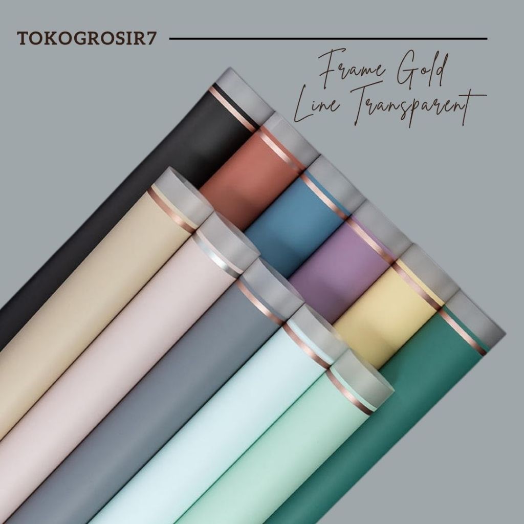 KERTAS BUKET BUNGA BUNGKUS TRANSPARENT FRAME GOLD LINE FLOWER WRAPPING CELLOPHANE WATERPROOF