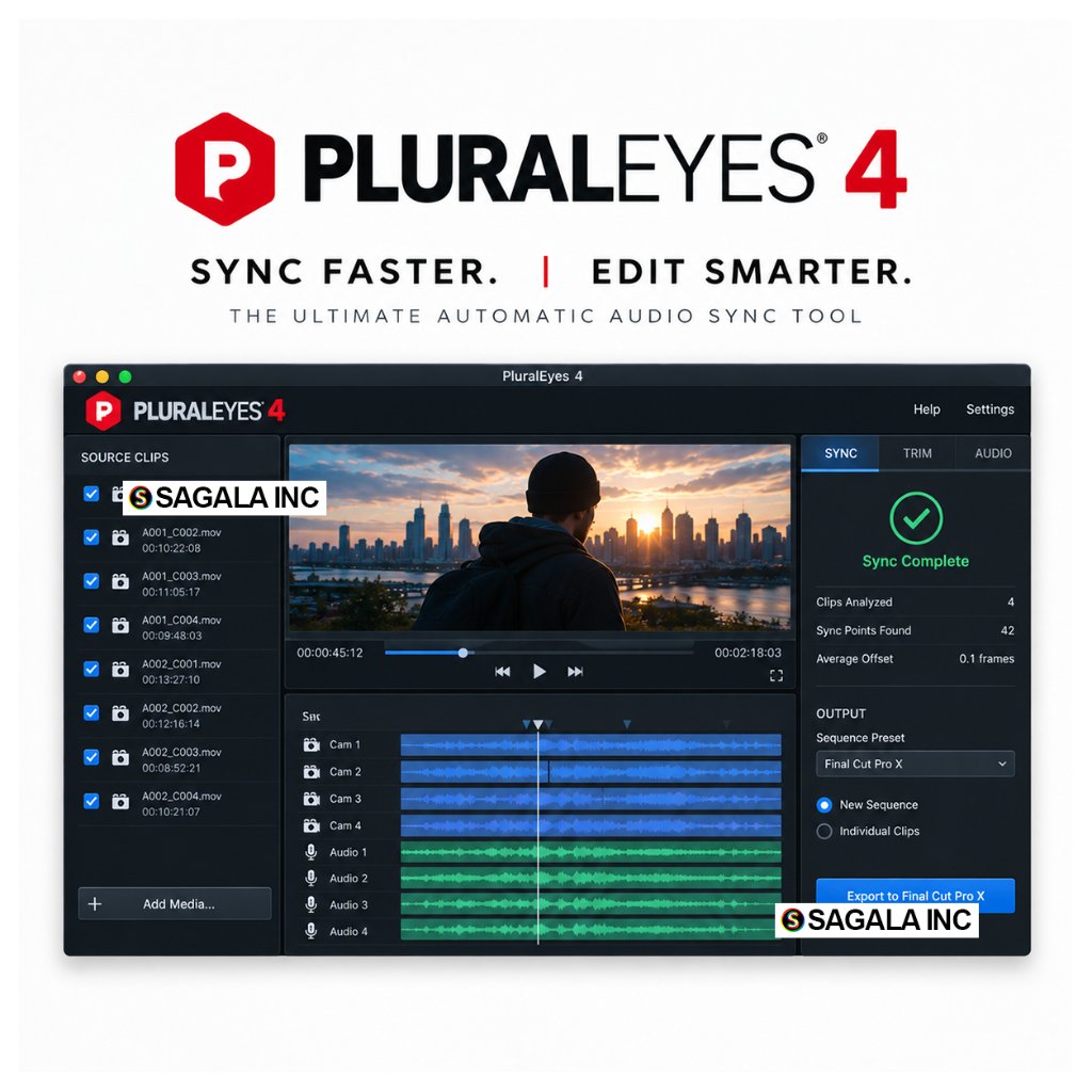PLURAL EYES 4 - Windows Mac - Red Giant Redgiant Synchronize Audio Video