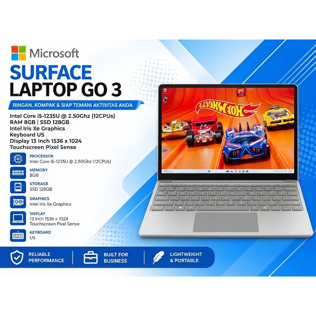 Microsoft Surface Laptop Go 3 Touchscreen ⁠Intel Core i5-1235U 12 CPUs ~ 2.5GHz RAM 8GB / SSD 128GB 