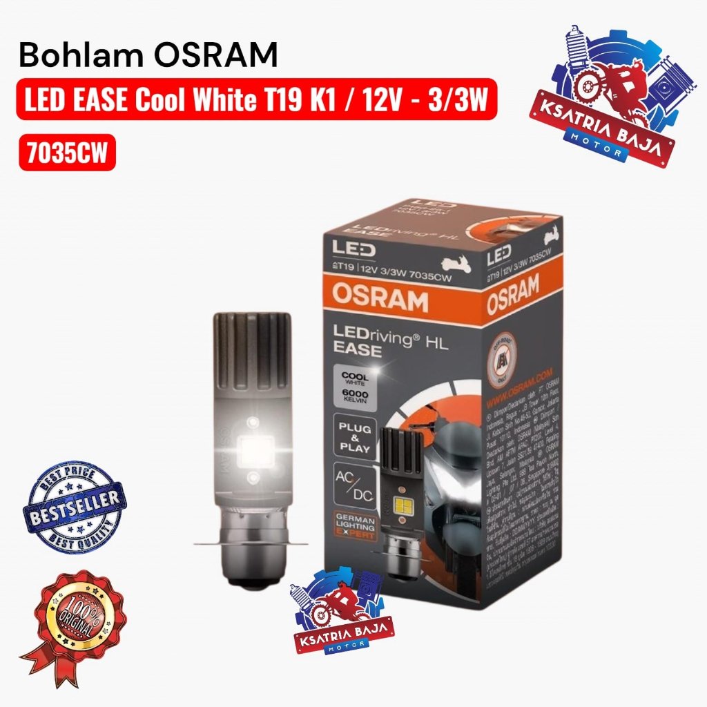 BOHLAM LAMPU DEPAN MOTOR LED EASE OSRAM T19 M5 H6 KAKI 1 3/3W 12V 6000K 4 TITIK OSRAM