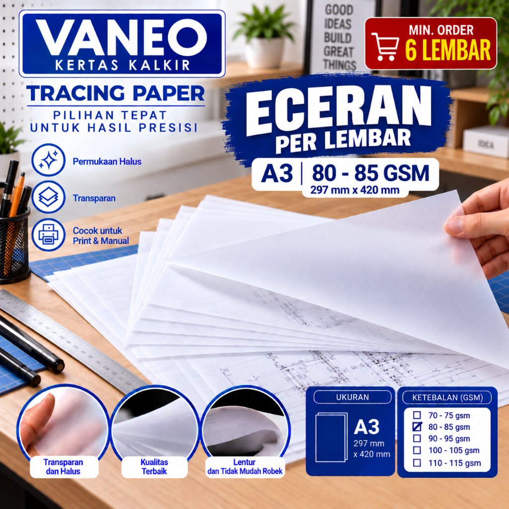 Vaneo Kertas Kalkir A3 80/85 gsm Tracing Paper lembaran