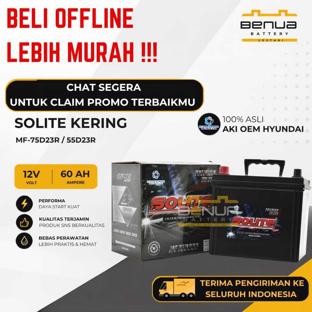Aki Solite KERING 75D23R / Aki 55D23R / Aki 55 D23R / Aki Mobil 12V 60Ah Original OEM Hyundai
