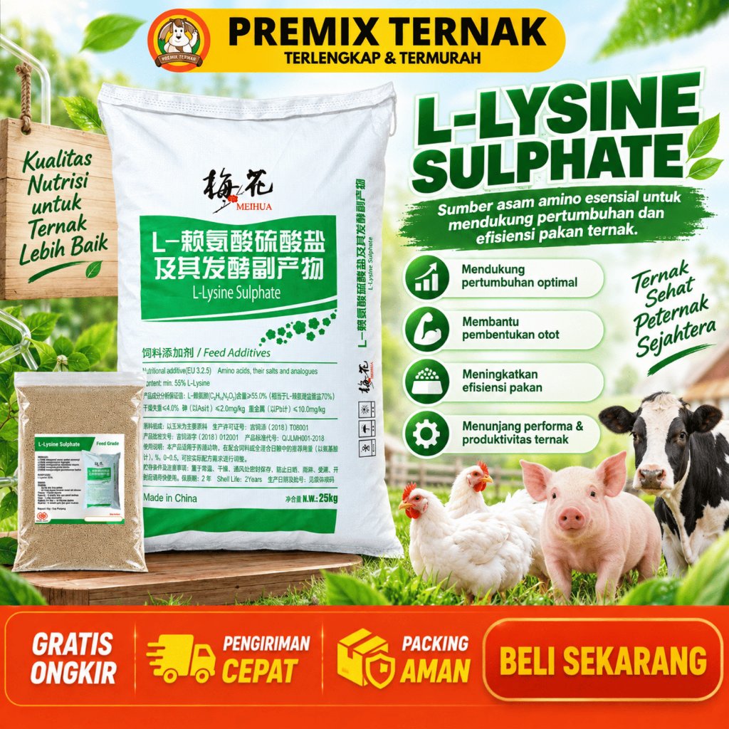 LYSINE SULFATE 1 KG MEIHUA HIJAU - Suplemen Hewan Asam Amino Penggemuk Ternak Sapi Ayam Kucing Udang