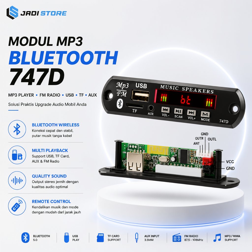 Kebidu Tape Mobil Audio Speaker MP3 Player Bluetooth Wireless Receiver - 747D Modul MP3 Bluetooth FM
