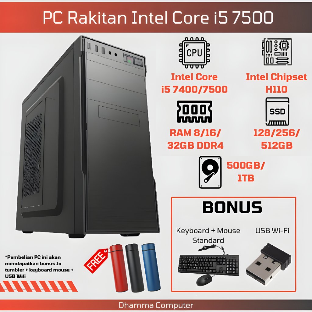 PAKET CPU / PC RAKITAN Komputer Kantor Intel Core i5 7400 Intel Core i5 7500 DDR4 Gen 7