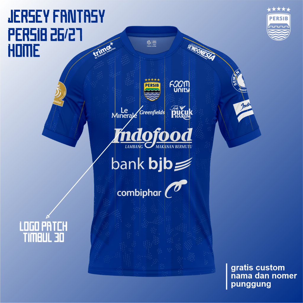 New Arrival | Jersey Fantasy Persib Home Bisa Custom Nama+Nomer 26/27 Patch Logo Timbul 3D