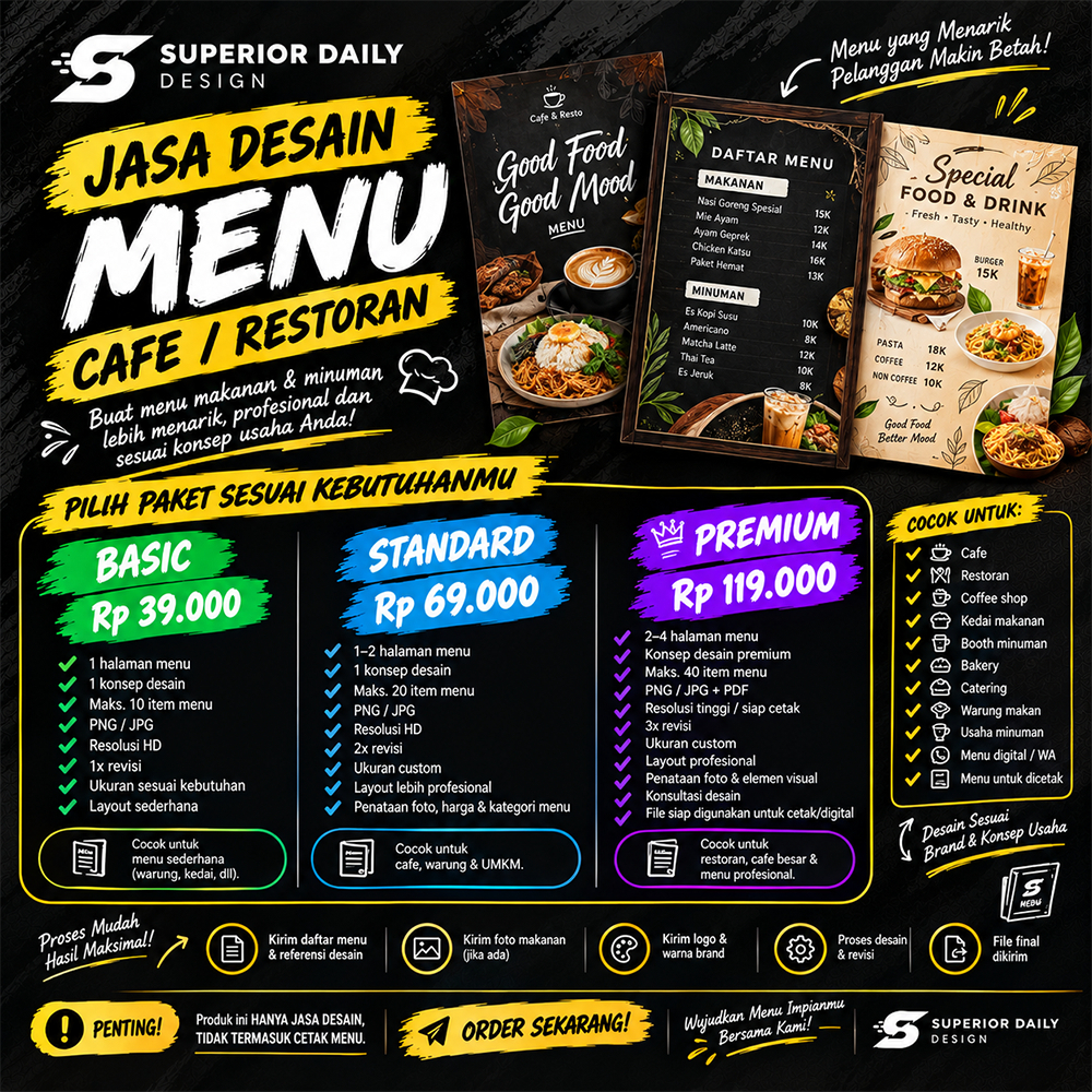 Jasa Desain Menu Cafe Restoran UMKM | Menu Makanan Minuman Custom Profesional