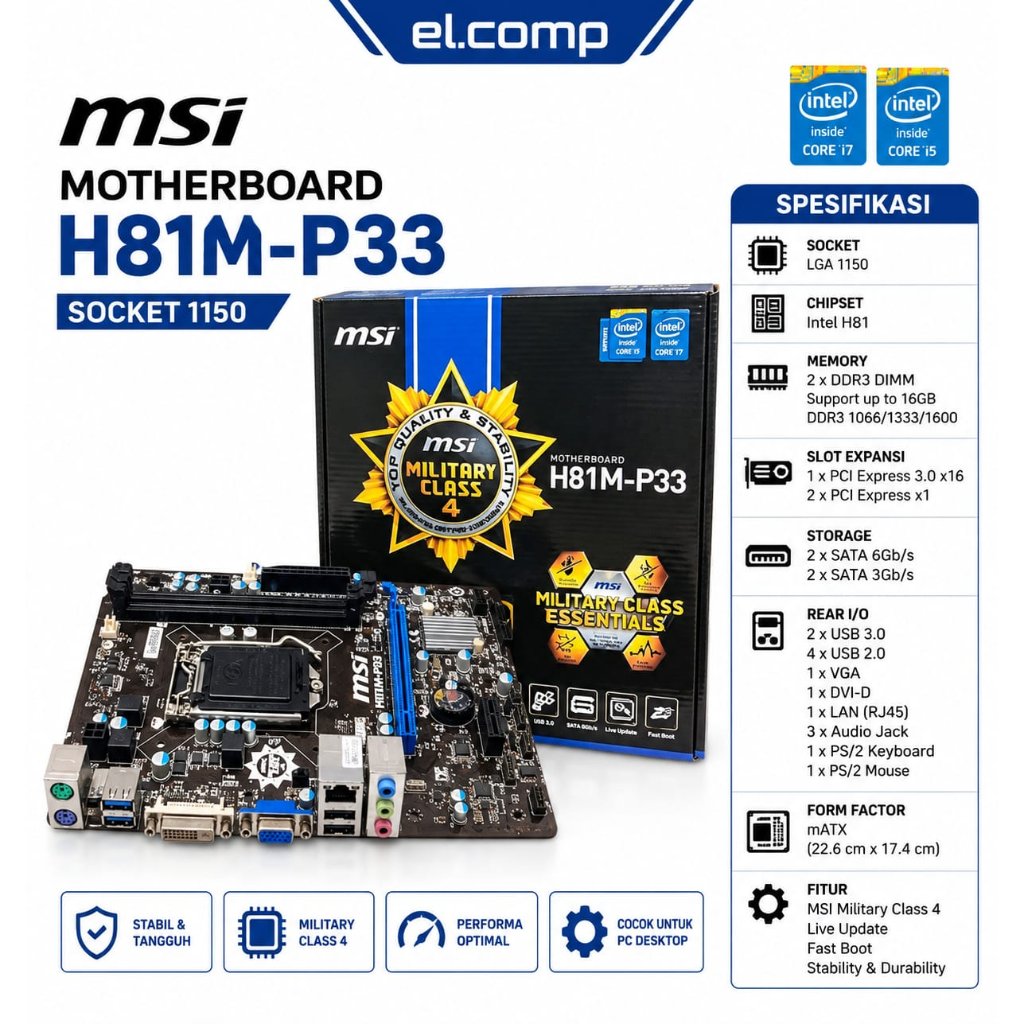 MOTHERBOARD MSI H81M-P33 SOCKET 1150