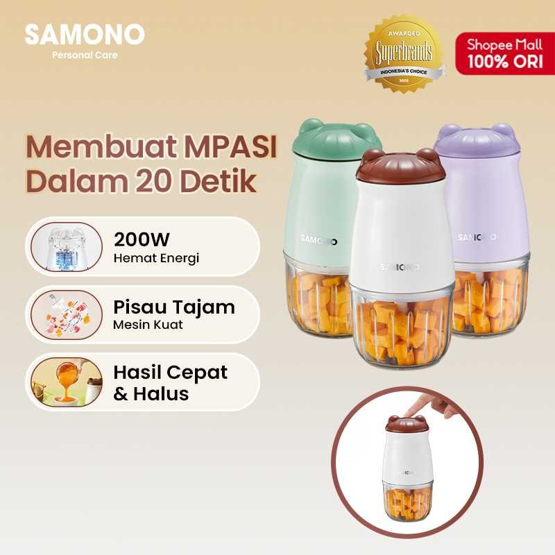 SAMONO Food Chopper 200 Watt Wadah Kaca 300ml Bahan Food Grade Aman,Tahan Suhu Panas & Dingin, Daya 