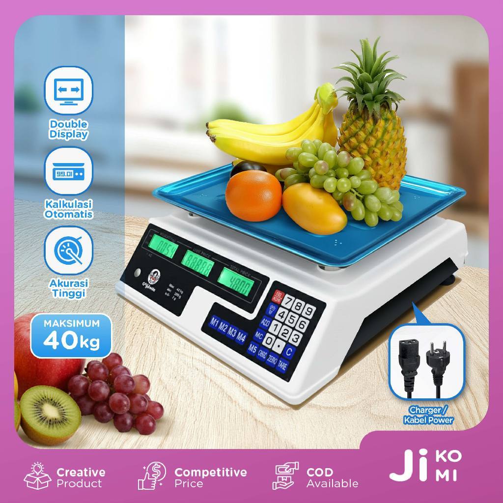 Timbangan Buah Digital 40 Kg Double Display Computing Scale Laundry LED Display Baterai Rechargeable