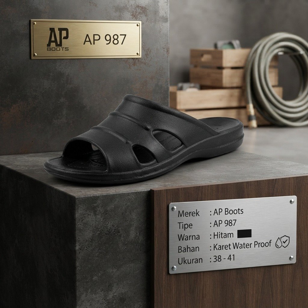 Sandal Karet AP Boots AP 987 Hitam Ap Boot Sendal Kasual Jalan