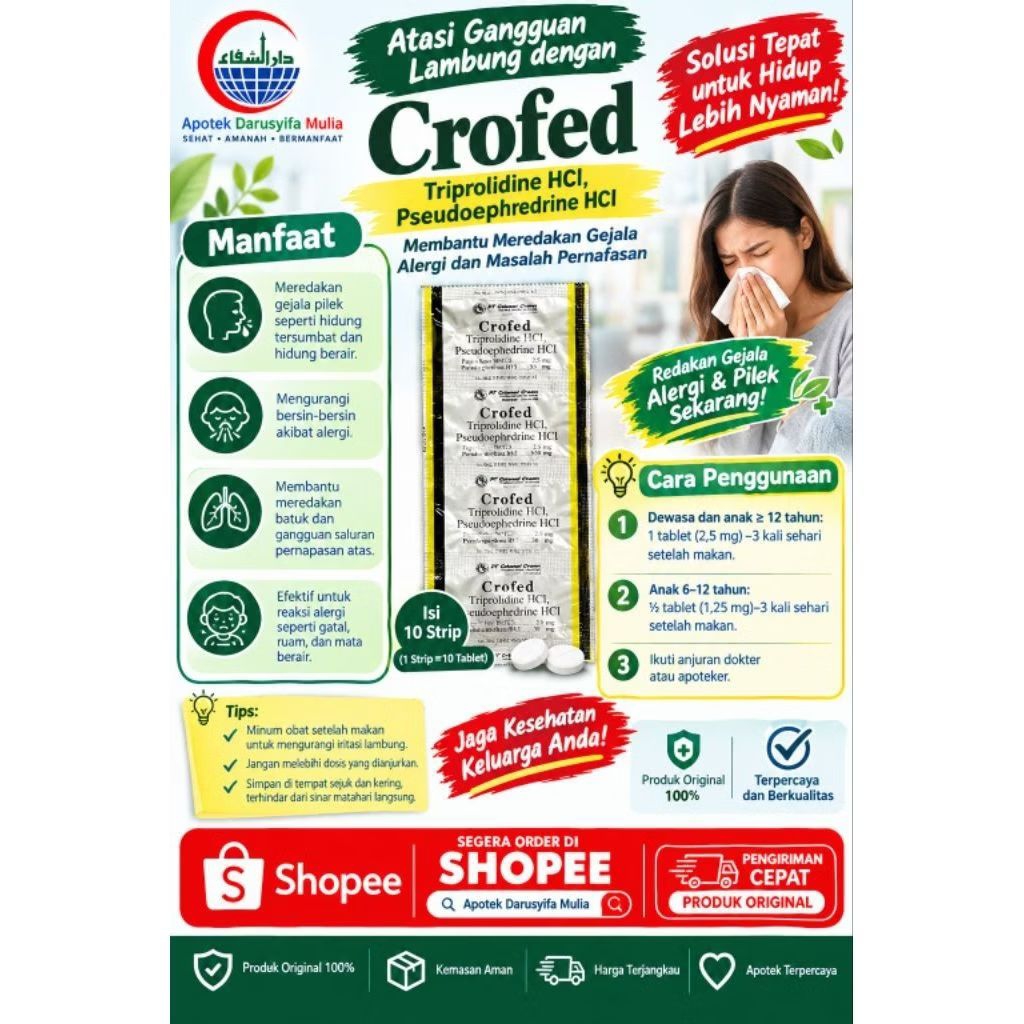 Crofed Triprolidine HCl Pseudoephedrine HCl obat alergi pilek 10 Strip
