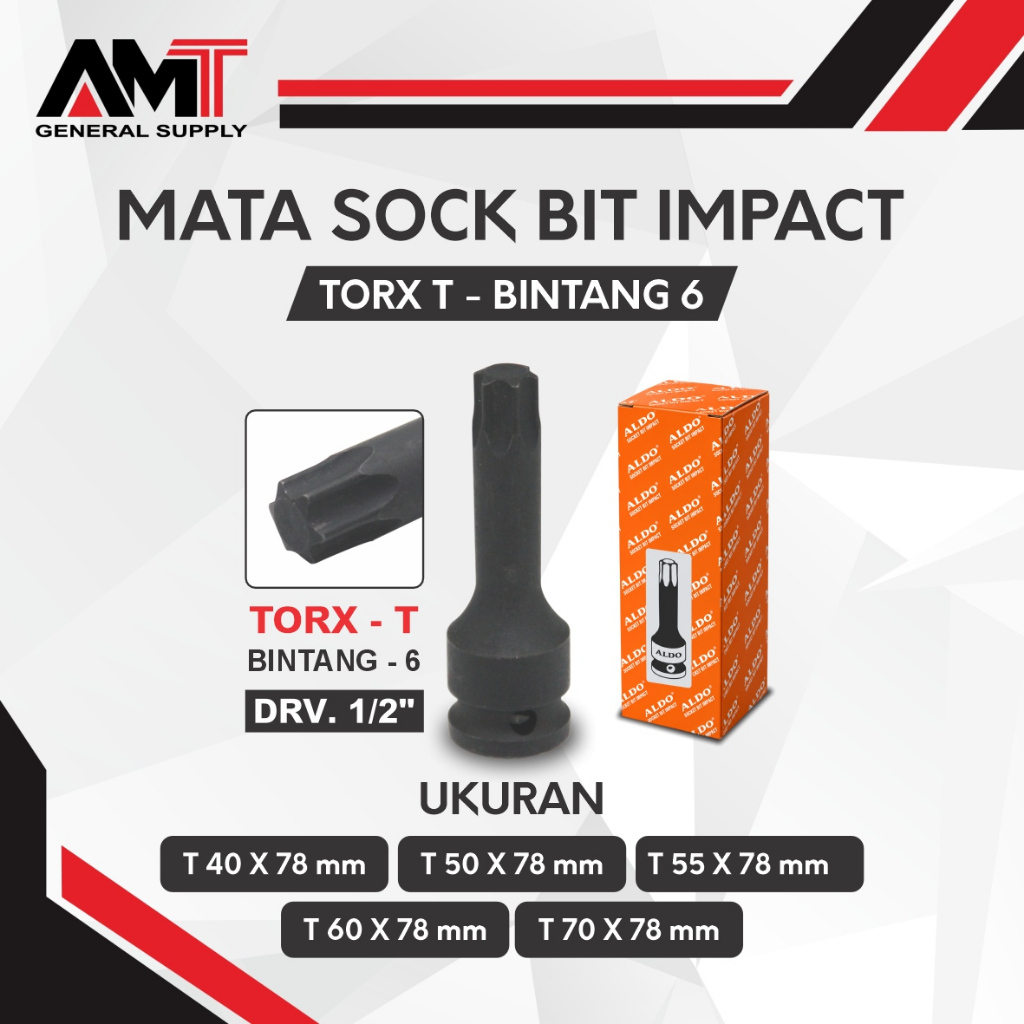 MATA SOCK BIT IMPACT 78L BINTANG-6 (TORX) T40 T50 T55 T60 T70 ALDO / mata sok bit cr-mo hitam