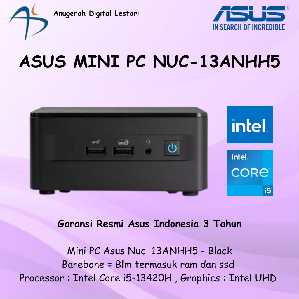 Mini PC Asus NUC 13ANHH50000I Core i5-13420H Barebone Only Black 3Y