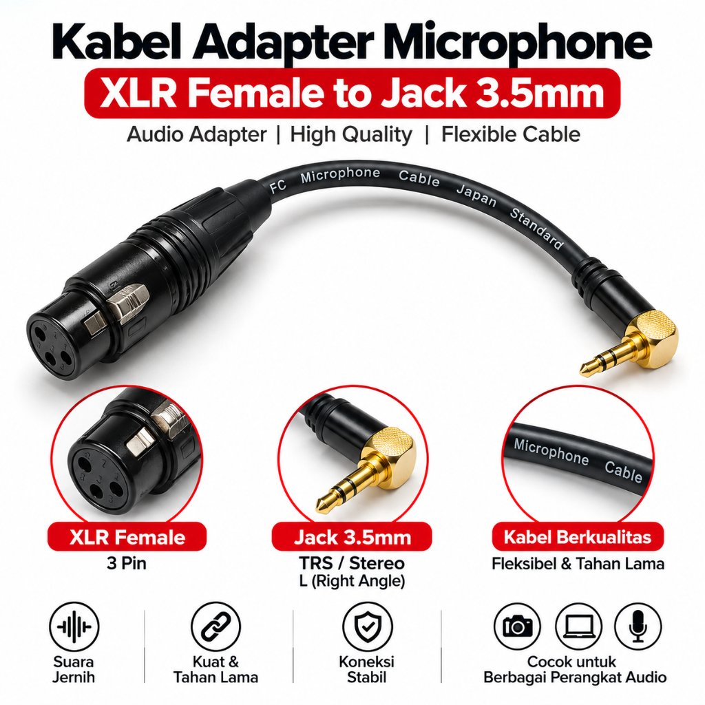 Kabel XLR Female to Jack 3.5mm TRS Stereo L Audio Microphone Mic AUX