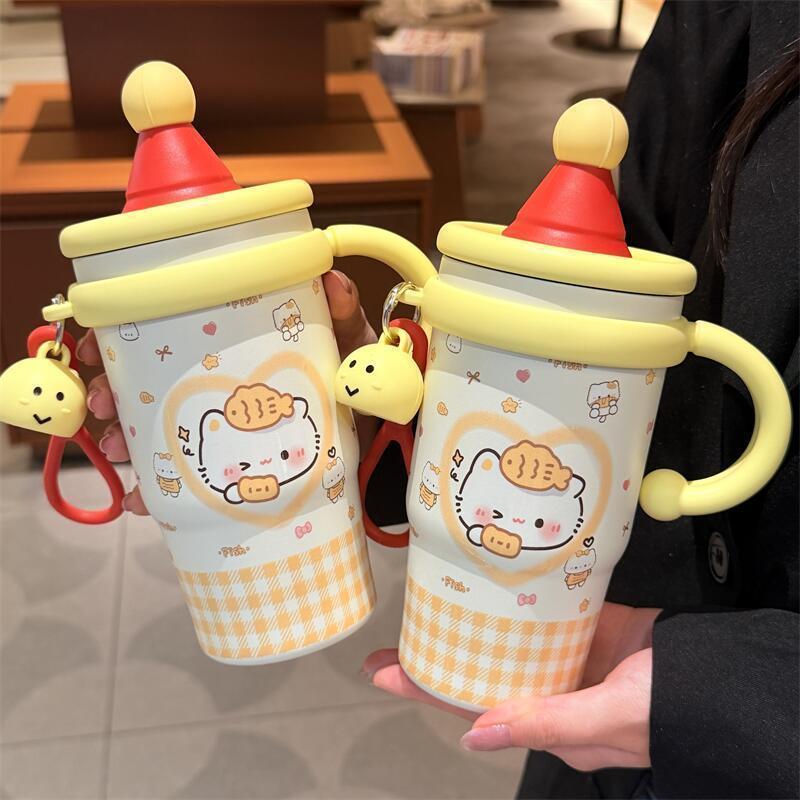 Frs Home Termos Bermotif Kucing Kuning Kartun Dengan Sedotan