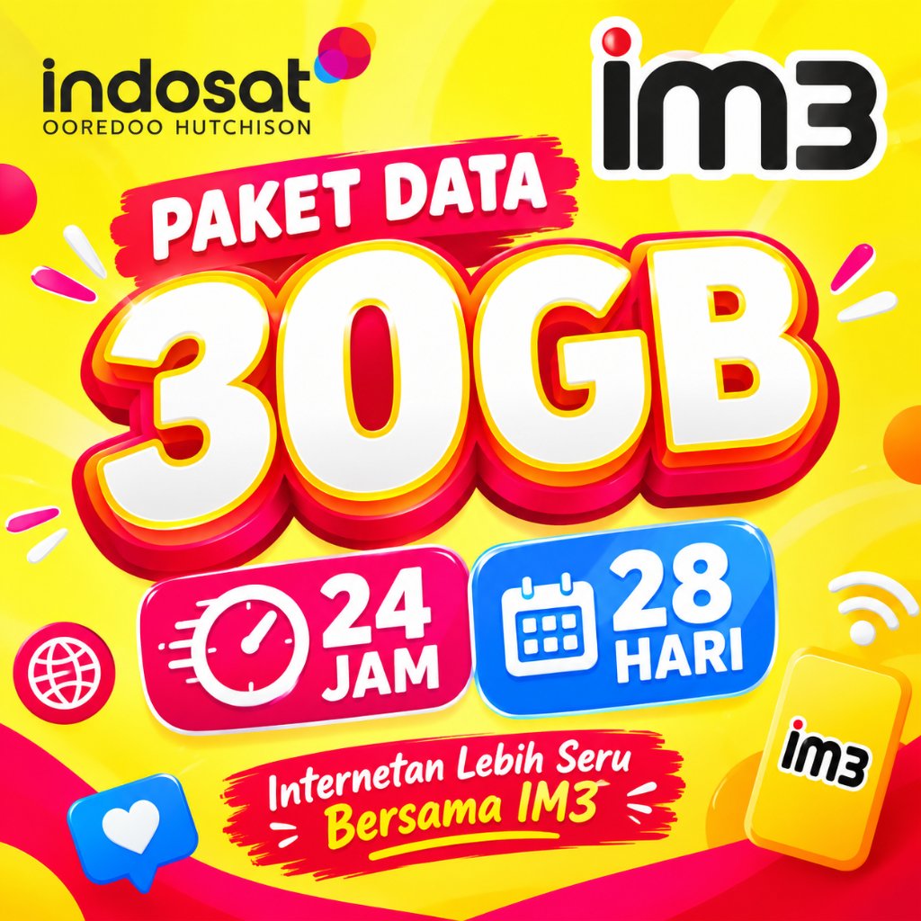 Kuota Indosat IM3 30GB 24 Jam 28 Hari Nasional Paket Data Internet Murah