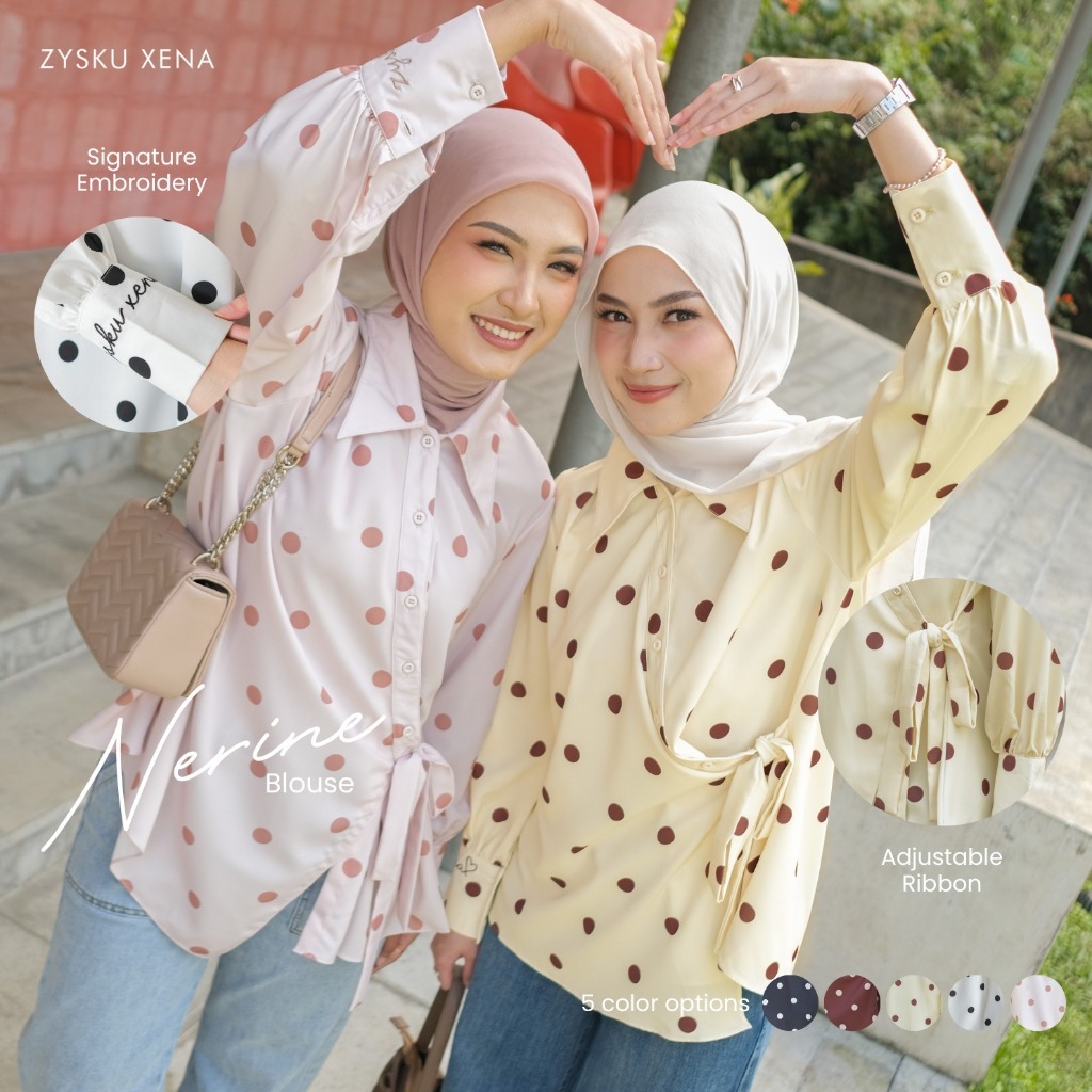 Zysku Xena | Nerine Blouse - 5 Warna | Atasan Kemeja Polkadot Casual