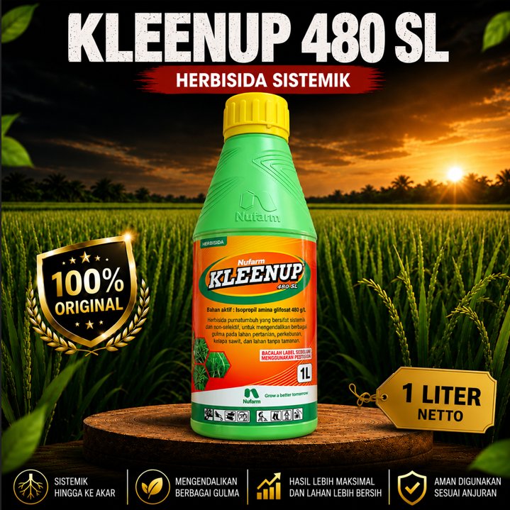 HERBISIDA KLEEN UP KEMASAN 1LITER GLIFOSAT 480SL BASMI RUMPUT SISTEMIK SAMPAI AKAR TANAMAN SAWIT COC