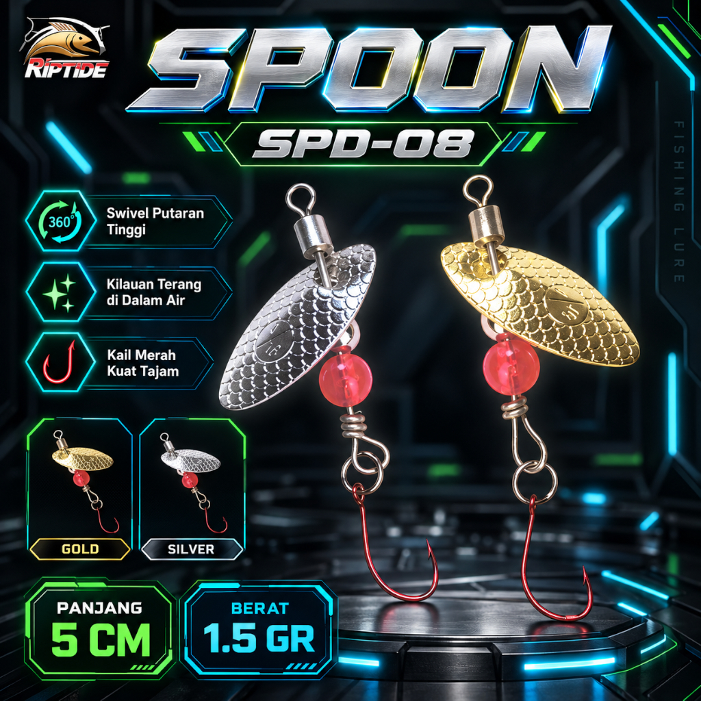 UMPAN PANCING SPOON RIPTIDE SPD-08 1.5G SPINNER LURE ULTRA LIGHT FISHING SINGLE HOOK RED SPOON RIPTI
