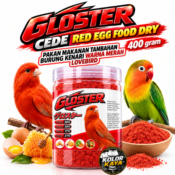 SEDIA GLOSTER CEDE RED EGG FOOD DRY 1 TOPLES PAKAN  TAMBAHAN BURUNG KENARI WARNA MERAH LOVEBIRD
