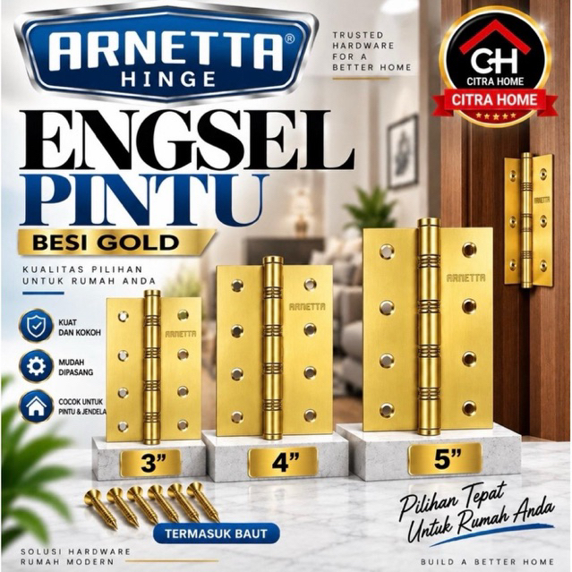 Arnetta Engsel Besi Gold 3”, 4”, 5”Tebal